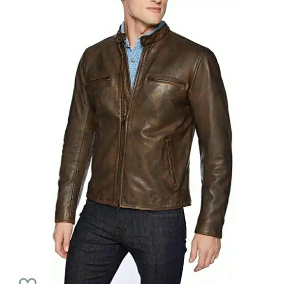 *Lucky Brand Mens Zip Front Vintage Leather Jacket